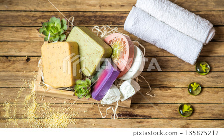 Spa still life on wooden background Spa still life on wooden background 135875212