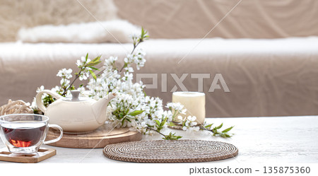 Composition with spring flowers in the interior. Composition with spring flowers in the interior. 135875360