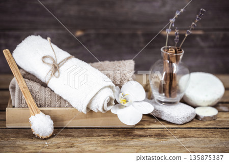 spa still life on a wooden background spa still life on a wooden background 135875387