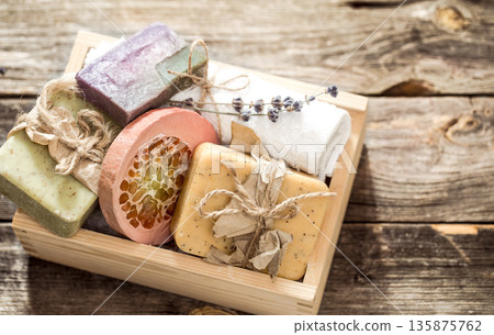 handmade soap on wooden background handmade soap on wooden background 135875762