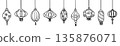 Chinese New Year lantern hanging ornaments in black outline and white plain on transparent background. 135876071