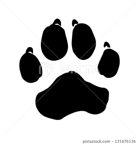 Black dog paw print isolated without background. Black dog paw print isolated without background. 135876136
