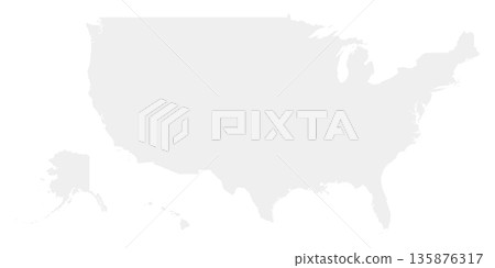 A silhouette shows the outline of the United States. The design includes Alaska and Hawaii. The map highlights the country shape in a clear and simple way. A silhouette shows the outline of the United States. The design includes Alaska and Hawaii. The map highlights the country shape in a clear and simple way. 135876317