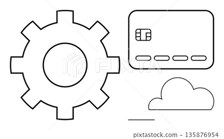 Technology integration, digital services, cloud storage, online transactions, financial technology, automation. Gear, credit card and cloud icons . Technology integration and digital services Technology integration, digital services, cloud storage, online transactions, financial technology, automation. Gear, credit card and cloud icons . Technology integration and digital services 135876954