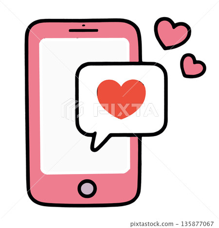 Pink smartphone, heart icon, love message, digital communication, cute illustration Pink smartphone, heart icon, love message, digital communication, cute illustration 135877067
