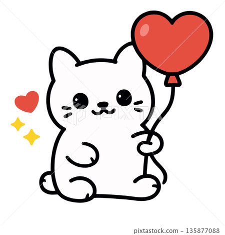 Cute cat cartoon heart balloon white background happy love adorable playful Cute cat cartoon heart balloon white background happy love adorable playful 135877088