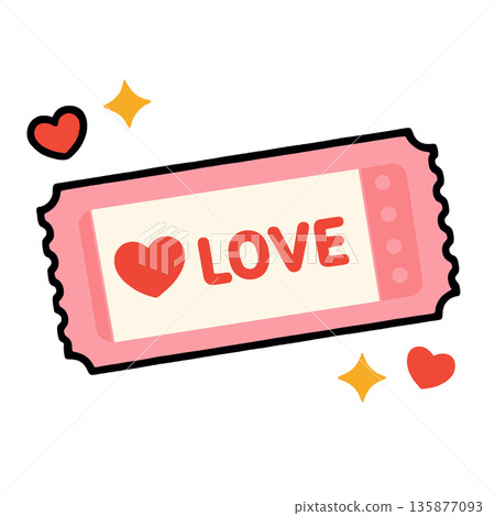Love ticket heart pink romantic cute isolated white background cheerful playful 135877093