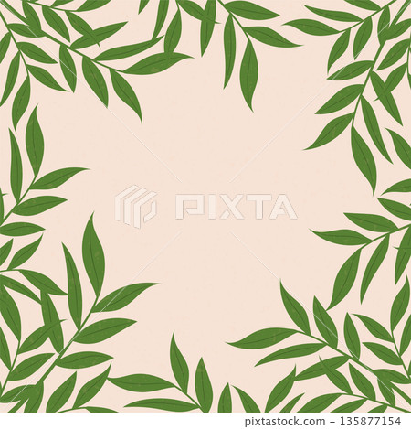 Natural green leaves frame on textured beige background vector illustration. 135877154
