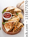 Ground turkey and cheddar quesadillas with salsa 135877370