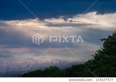 Dadao Mountain Shulin Taiwan Taipei Rain Clouds Dramatic Light Rays Summer. Dadao Mountain Shulin Taiwan Taipei Rain Clouds Dramatic Light Rays Summer. 135877477
