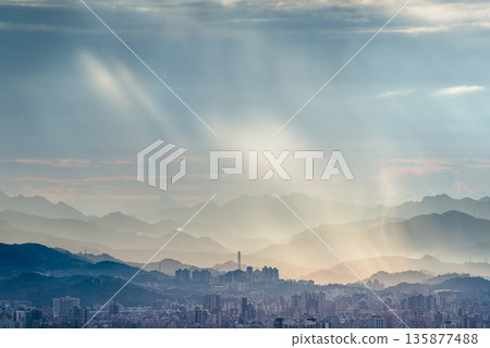 Dadao Mountain Shulin Taiwan Taipei Rain Clouds Dramatic Light Rays Summer. Dadao Mountain Shulin Taiwan Taipei Rain Clouds Dramatic Light Rays Summer. 135877488