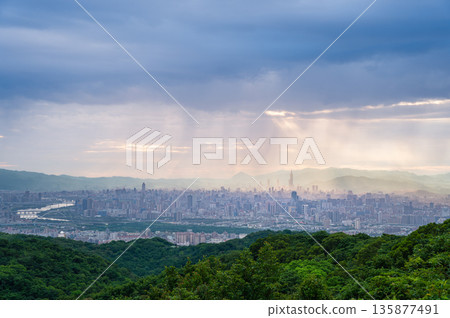 Dadao Mountain Shulin Taiwan Taipei Rain Clouds Dramatic Light Rays Summer. Dadao Mountain Shulin Taiwan Taipei Rain Clouds Dramatic Light Rays Summer. 135877491