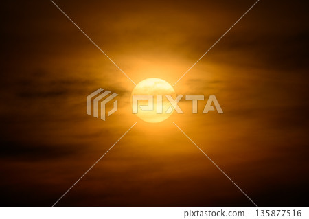 Taiwan Dadao Mountain Sunrise Over City Horizon Misty Orange Sky. Taiwan Dadao Mountain Sunrise Over City Horizon Misty Orange Sky. 135877516