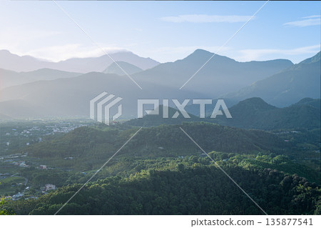 Taiwan Mountain Landscape Misty Morning Nantou Forest Scenery. Taiwan Mountain Landscape Misty Morning Nantou Forest Scenery. 135877541