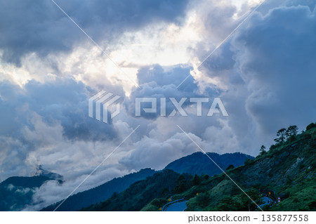 Majestic Hehuan Mountain Taiwan Autumn Cloudy Sky Landscape. Majestic Hehuan Mountain Taiwan Autumn Cloudy Sky Landscape. 135877558