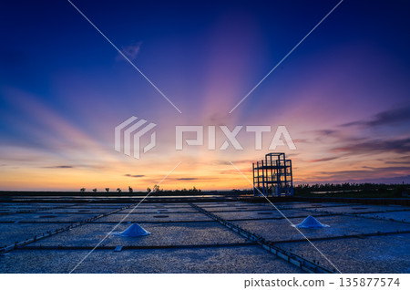 Sunset Over Salt Pans at Beimen Salt Field in Tainan Taiwan. Sunset Over Salt Pans at Beimen Salt Field in Tainan Taiwan. 135877574