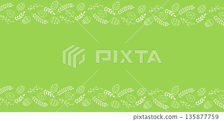 Beautiful border with Easter eggs composition. Seamless horizontal string, ribbon. Holiday design for invitation, banner, greeting card Beautiful border with Easter eggs composition. Seamless horizontal string, ribbon. Holiday design for invitation, banner, greeting card 135877759