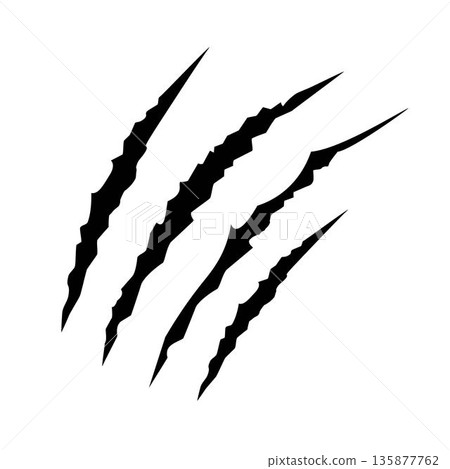 Black claws scratche animal. Four scratches shape. Wild animal claw marks. Funny design element 135877762