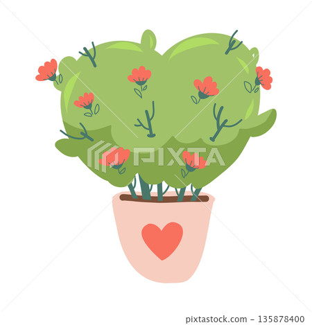 A Valentine's Day flowerpot with bush for a card or wedding element. A Valentine's Day flowerpot with bush for a card or wedding element. 135878400