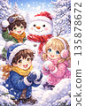 Kid making a snowman 135878672