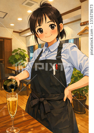 Woman working at a bar Woman working at a bar 135878673