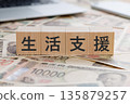 一塊寫著「維生」字樣的磚塊，上面還放著錢。 135879257