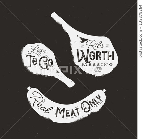 Barbecue set grilled meat chicken ribs steak and sausage black Barbecue set grilled meat chicken ribs steak and sausage black 135879264