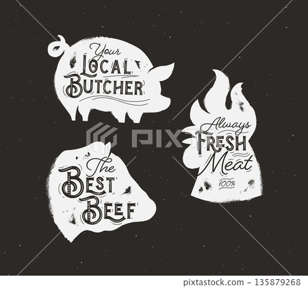Butcher set meat chicken beef pork black 135879268