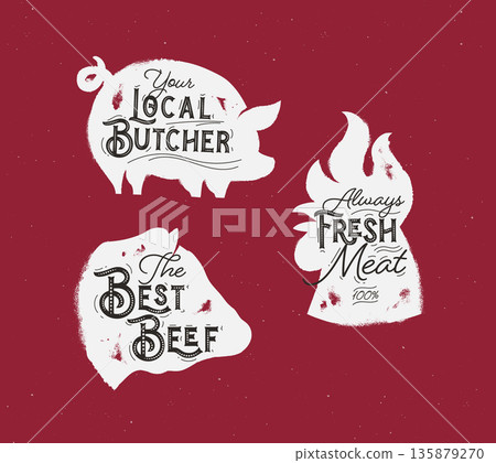 Butcher set meat chicken beef pork red 135879270