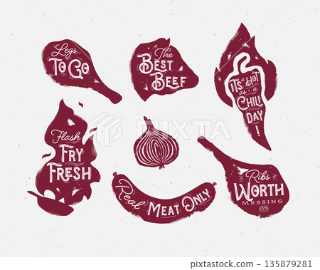 Barbecue collection grilled meat chicken leg pan steak and sausage light and red Barbecue collection grilled meat chicken leg pan steak and sausage light and red 135879281
