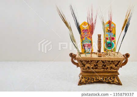 Chemar box with offerings for tibetan new year losar ritual Chemar box with offerings for tibetan new year losar ritual 135879337