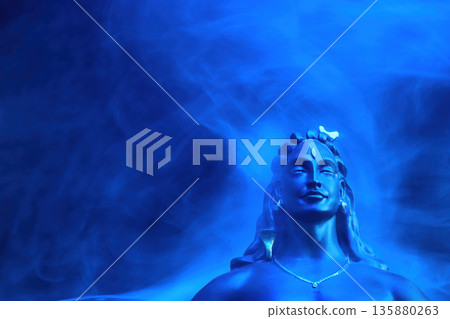 Maha Shivratri background. Lord shiva meditating creating spiritual blue smoke 135880263