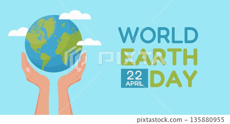 World Earth Day illustration with hands holding the planet. Flat vector design for ecology, environmental protection 135880955