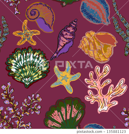 seamless pattern with marine life and marine life 135881123