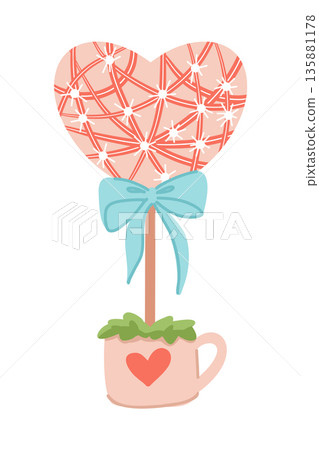A floral heart topiary with a bow in a pot for love and a wedding or Valentines day A floral heart topiary with a bow in a pot for love and a wedding or Valentines day 135881178