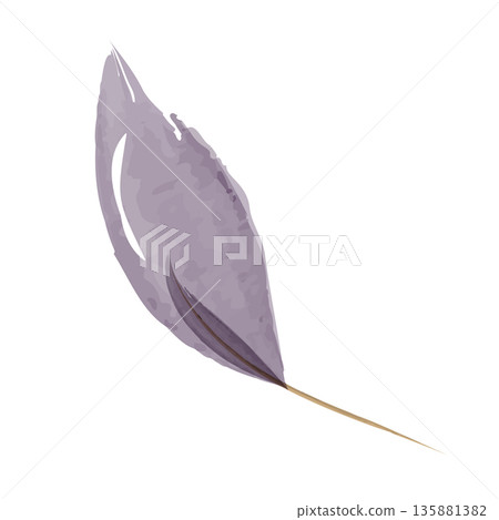 A single delicate leaf in soft purple watercolor hues with a slender brown stem. Artistic brushstrokes are visible, creating an organic shape. 135881382
