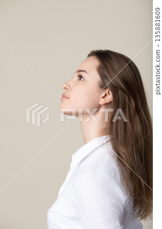 Woman looking up contemplating future and hope Woman looking up contemplating future and hope 135881609