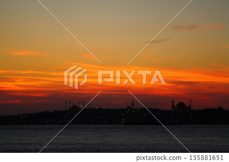 sunset in istanbul, metropolitan city and silhouette of the city 135881651