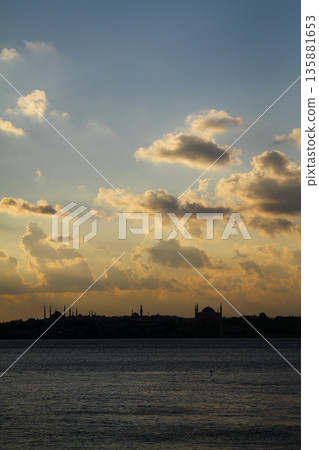 sunset in istanbul, metropolitan city and silhouette of the city sunset in istanbul, metropolitan city and silhouette of the city 135881653