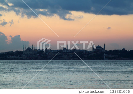 sunset in istanbul, metropolitan city and silhouette of the city 135881666