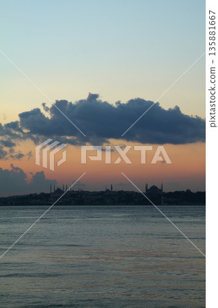 sunset in istanbul, metropolitan city and silhouette of the city 135881667