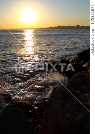 sunset in istanbul, metropolitan city and silhouette of the city 135881675