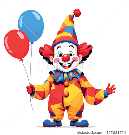 Vsai happy clown holding balloons smiling for party entertainment Vsai happy clown holding balloons smiling for party entertainment 135881754