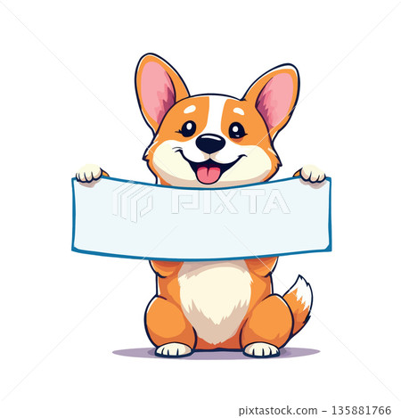 Vsai corgi dog cartoon holding blank banner sign 135881766