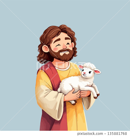 Vsai jesus christ, the good shepherd carrying lamb Vsai jesus christ, the good shepherd carrying lamb 135881768
