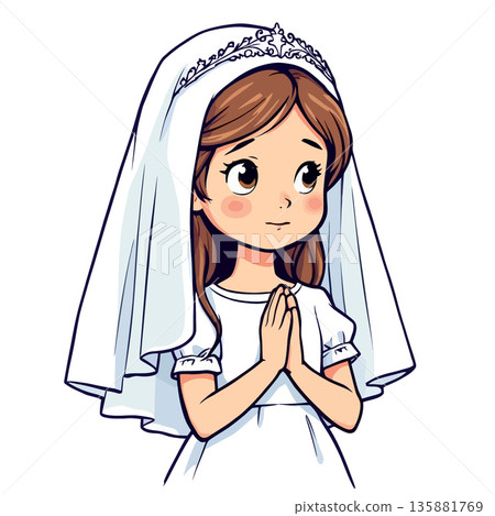 Vsai girl praying first communion religious ceremony concept 135881769