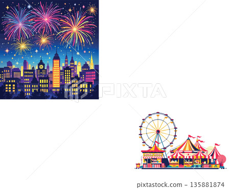 Vsai cityscape celebrating with colorful fireworks at night 135881874