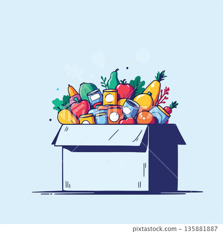 Vsai food donation box full of groceries and produce Vsai food donation box full of groceries and produce 135881887