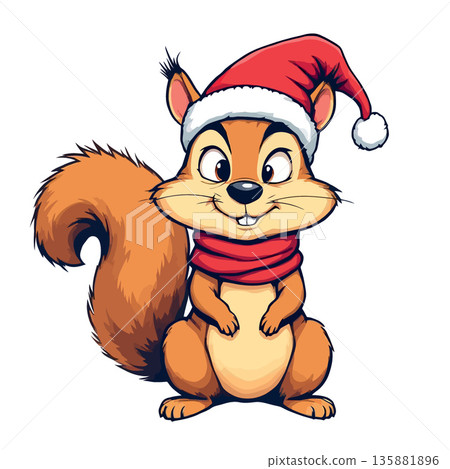 Vsai squirrel wearing santa hat and red scarf for christmas Vsai squirrel wearing santa hat and red scarf for christmas 135881896