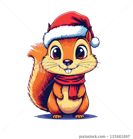 Vsai cartoon squirrel wearing santa hat and red scarf Vsai cartoon squirrel wearing santa hat and red scarf 135881897